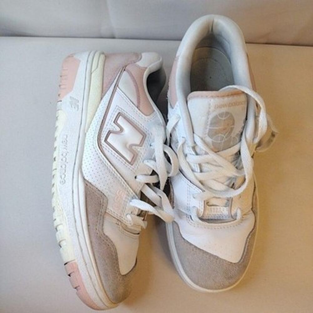 New Balance 550 Shoes Womens Size 8.5 White Pink Leather Low Top Sneakers